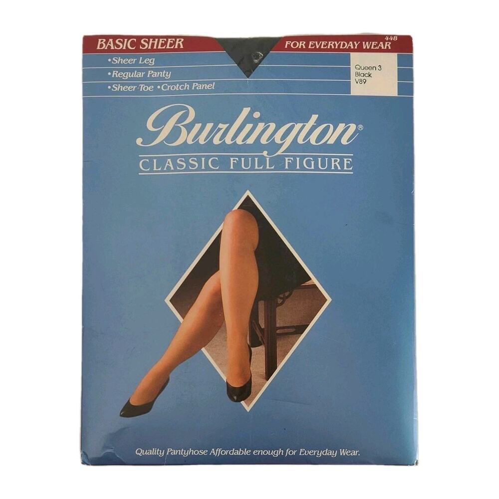 Burlington Classic Full Figure Basic Sheer Pantyhose QUEEN 3 BLACK NOS 3XL